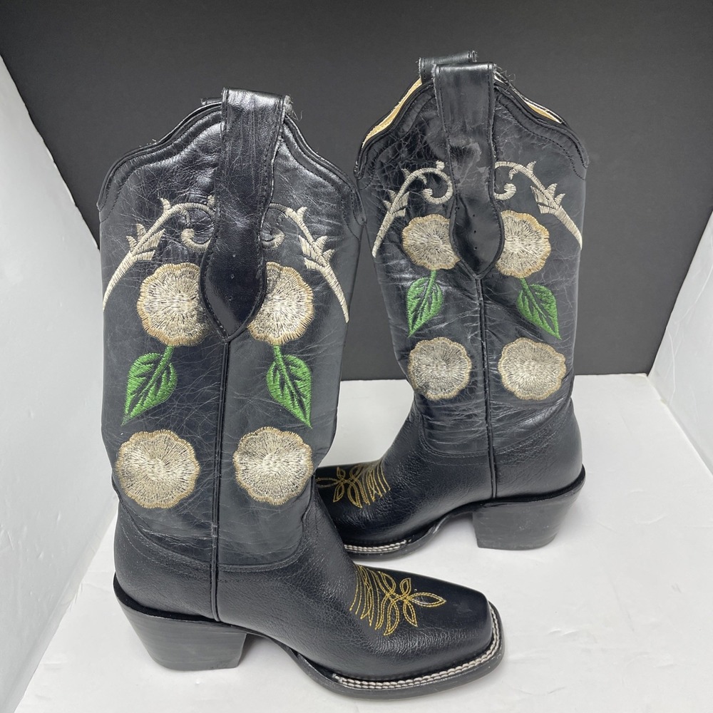 Jar Cowgirl Boots Leather Floral Embroidered Square Toe Rodeo Western Handmade